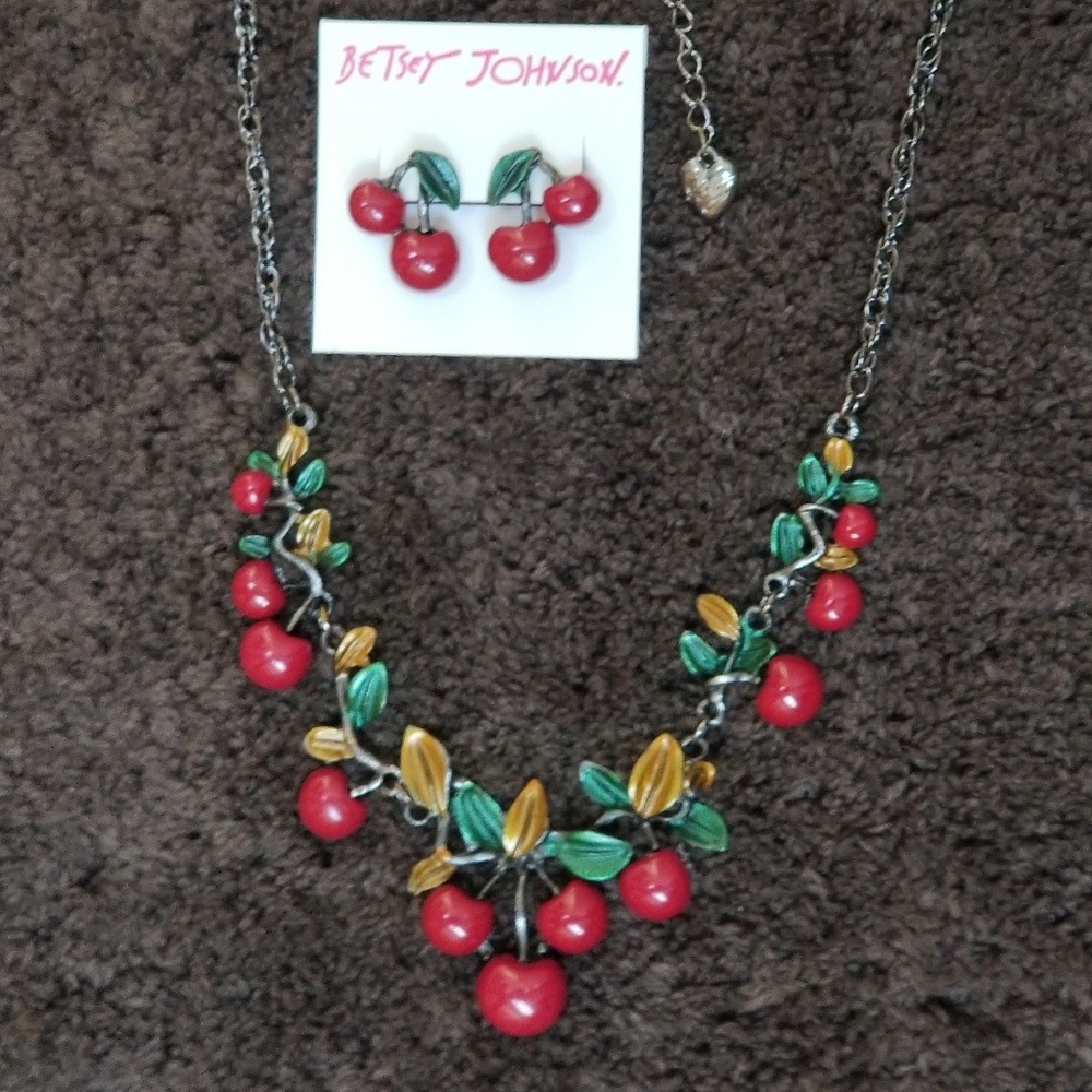 Betsey Johnson Summer Cherries Necklace & Earrings